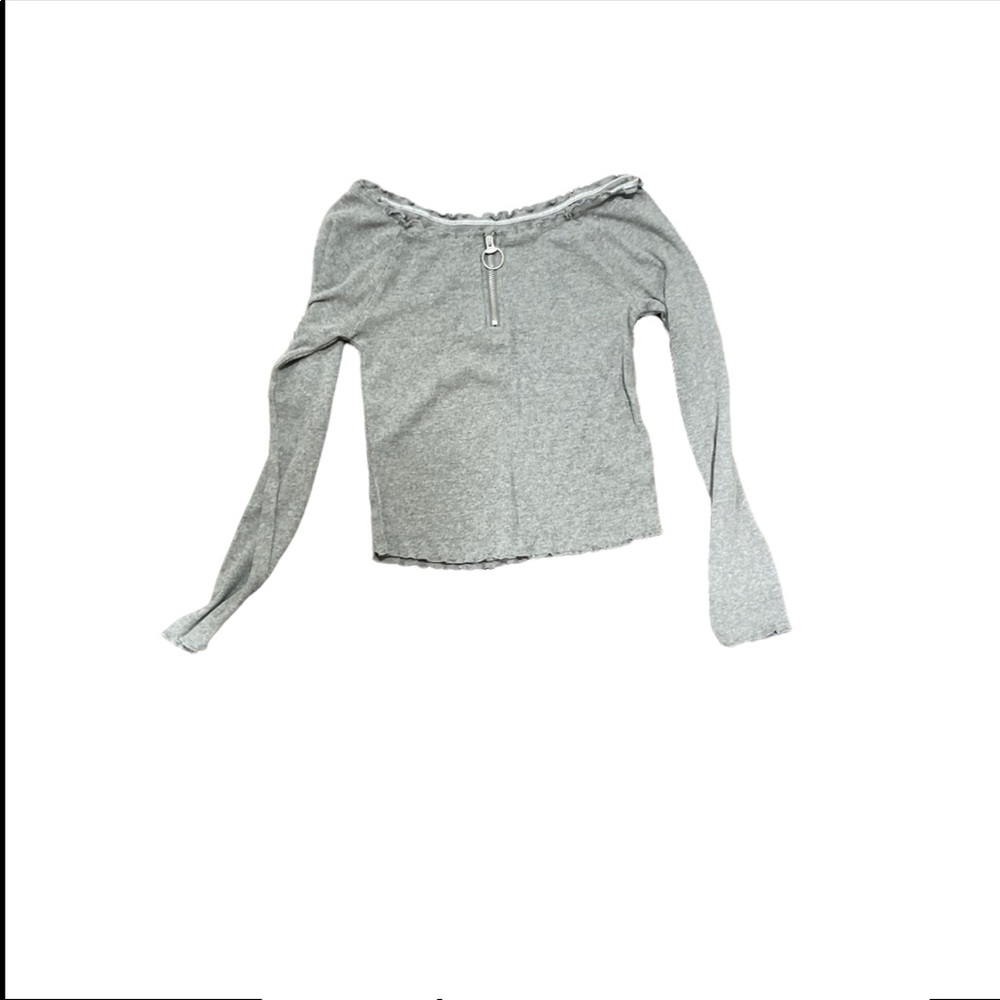 NWOT gray half zip crop top